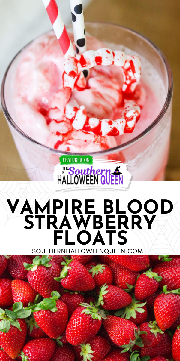 These Vampire Blood Strawberry Floats aren't anything to be scared of! They're homemade floats with edible blood which makes them perfect for Halloween!
 via @southernhalloweenqueen